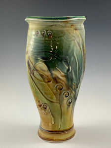 Green and Gold Sculpted Vase