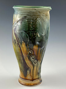 Green and Gold Sculpted Vase
