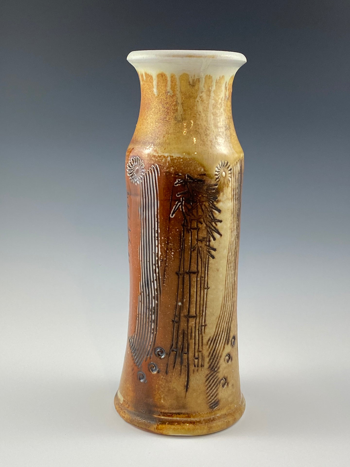 Large Carved Wood Fire Vase