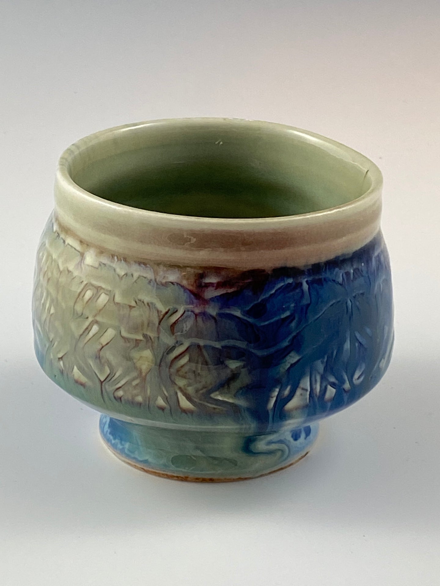 Sculpted Blue Green Tea Bowl