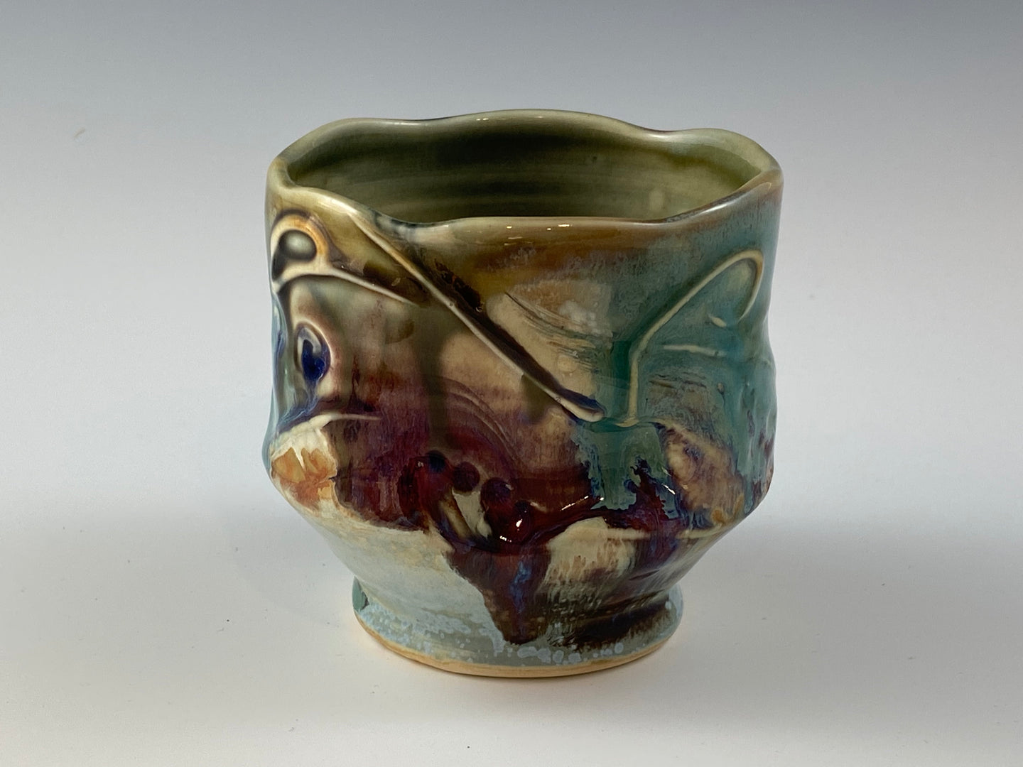 Multi-colored Slip Decorated Tea Bowl